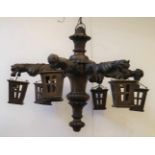 Neo Gothic chandelier wood H 80 dia 75 cm