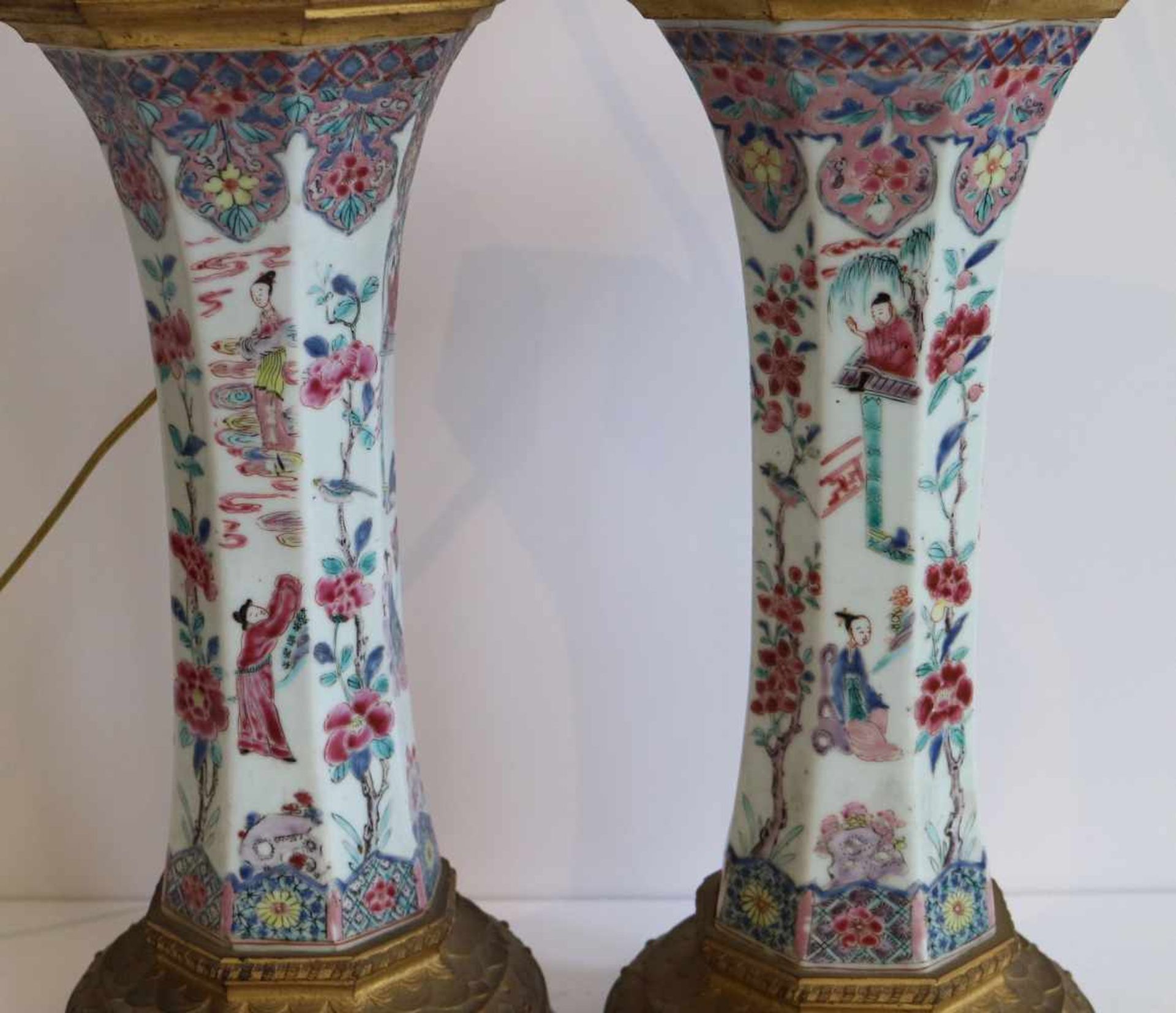 Chinese vases 19th century transformed into lampadaires, bronze fittings, famille rose H 71 cm - Bild 5 aus 5