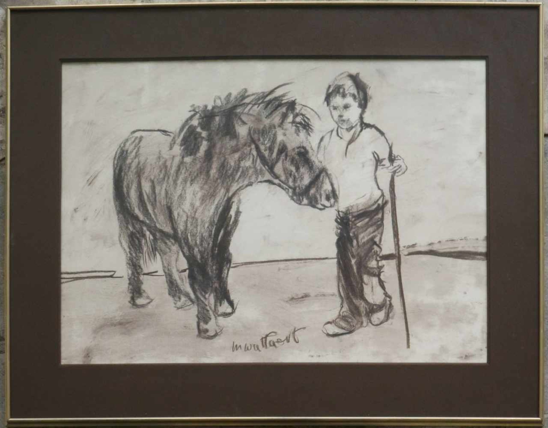 Martin WALLAERT (1944) drawing Boy with pony 71 x 51 cm - Bild 2 aus 3