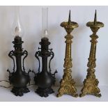 Couple lampadaires Japanese style and pair of church candlesticks H 68 en 70 cm