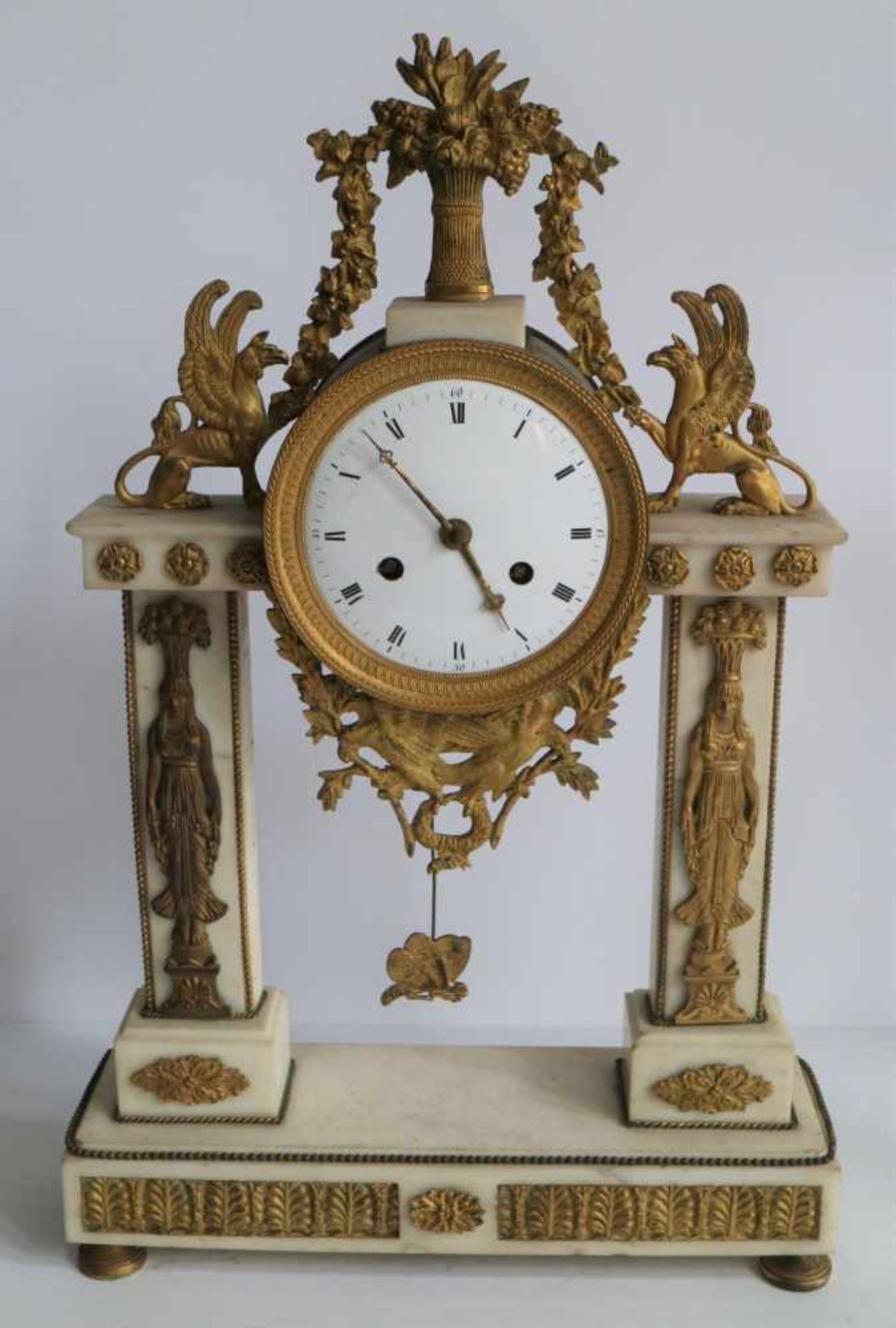 Louis XVI clock white marble with ormolu decoration H 50,5 cm