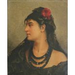 Louis MAETERLINCK (1846-1926) Oil on panel Woman with rose 32 x 41 cm signed