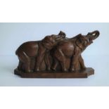 Art Deco wooden elephants and angel Wood H 20 B 39 cm en H 64 cm