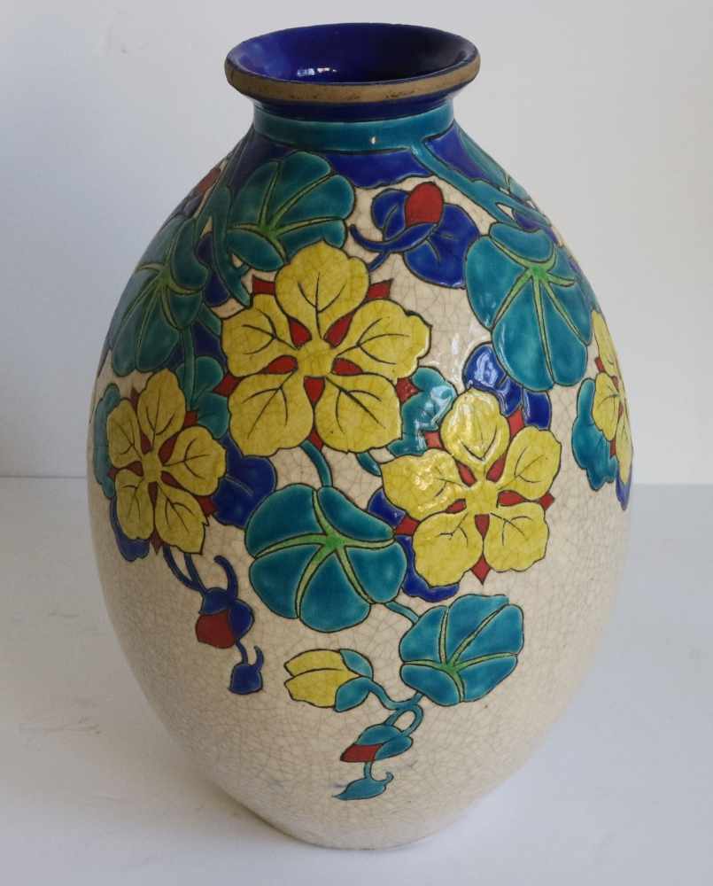 Charles CATTEAU (1880-1966) vase with floral text D 2762 H 30 cm - Image 3 of 5