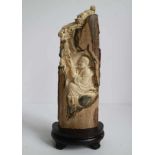 Mammoth ivory Buddha carving depicting Buddha as Fuhu Arhat China 1960's H 23,3 cm (with base)