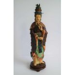 Chinese Guanyin statue wood with polychrome and ivory (head, hands and feet) H 46,5 cm