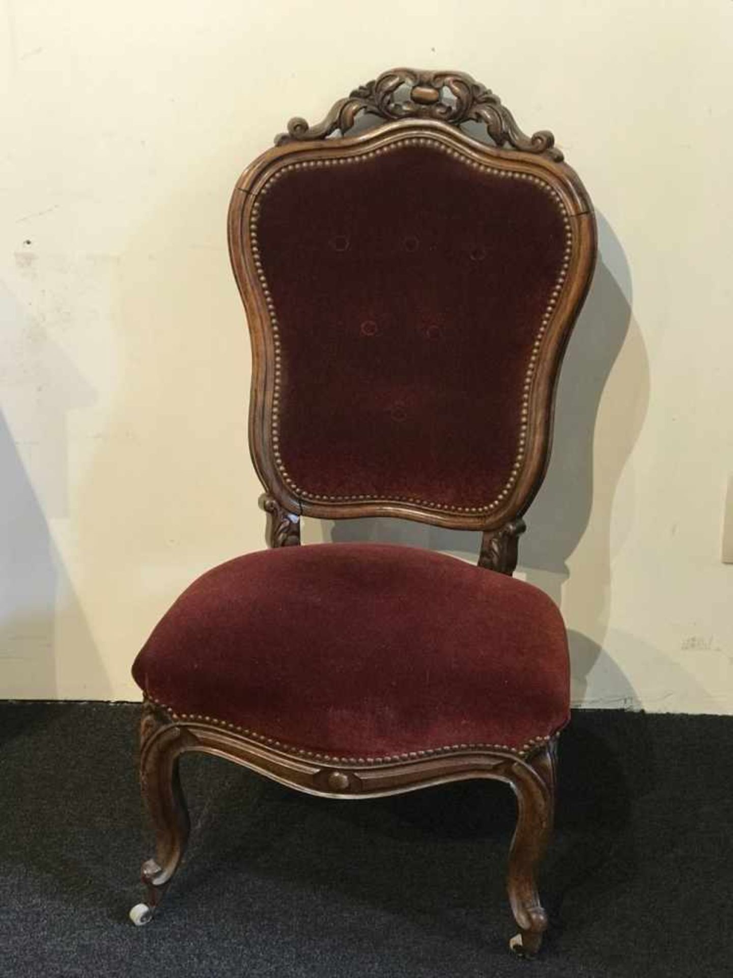 Louis Philippe armchair and chair with red velvet - Bild 2 aus 3