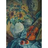 Alfons DESSENIS (1874-1952) oil on canvas Still life with violin 60 x 80 cm