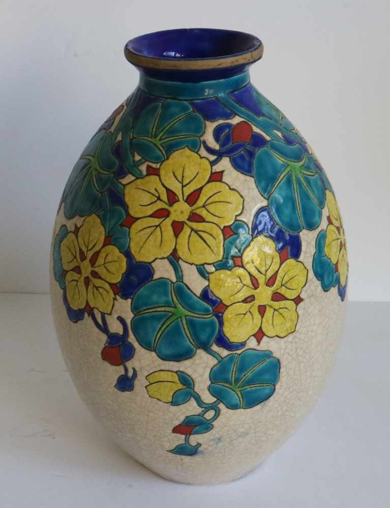 Charles CATTEAU (1880-1966) vase with floral text D 2762 H 30 cm - Image 2 of 5