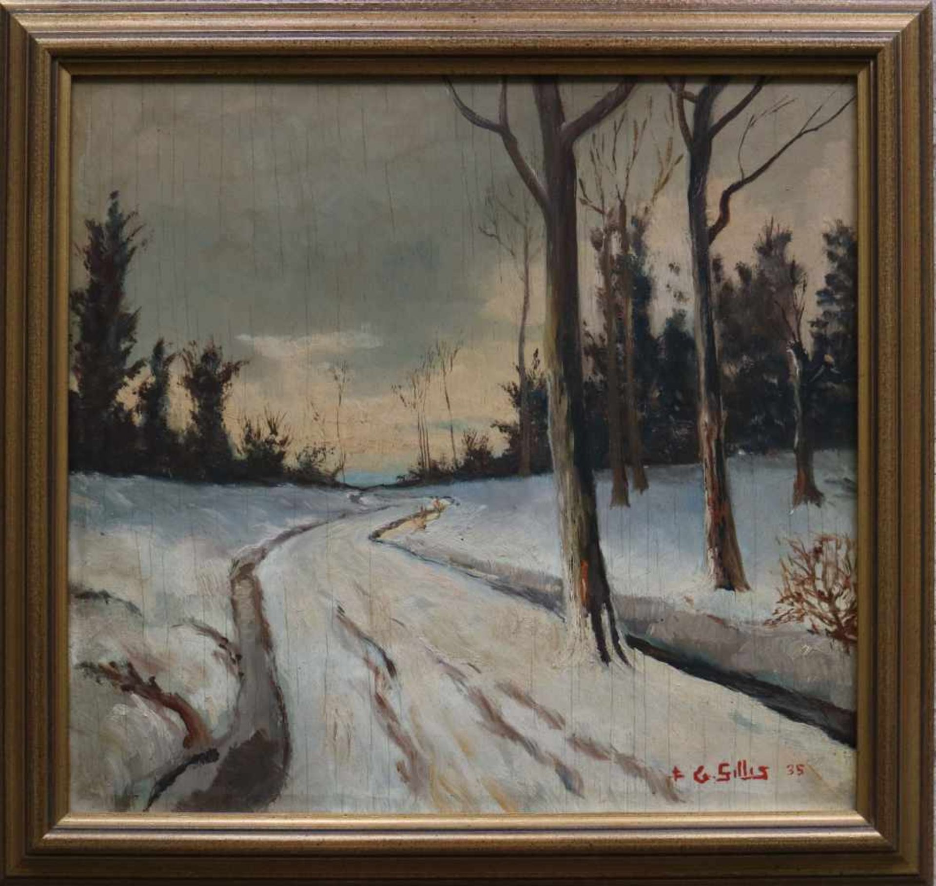 G. Gillis (Rumbeke) oil on panel Winter landscape 41 x 38 cm - Bild 2 aus 4