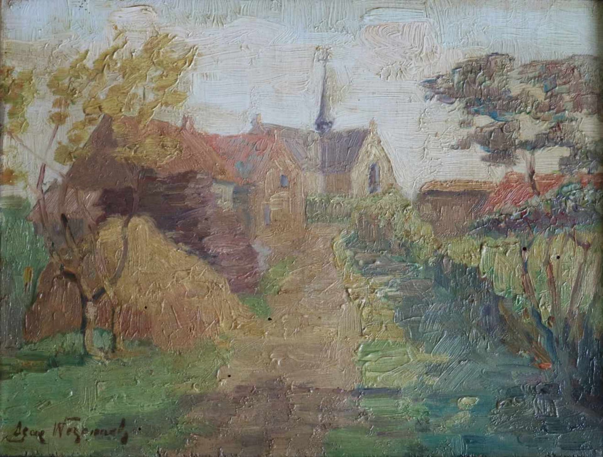 Eugène Wezemael oil on canvas Village sight Vlassenbroek 30 x 22 cm illegible