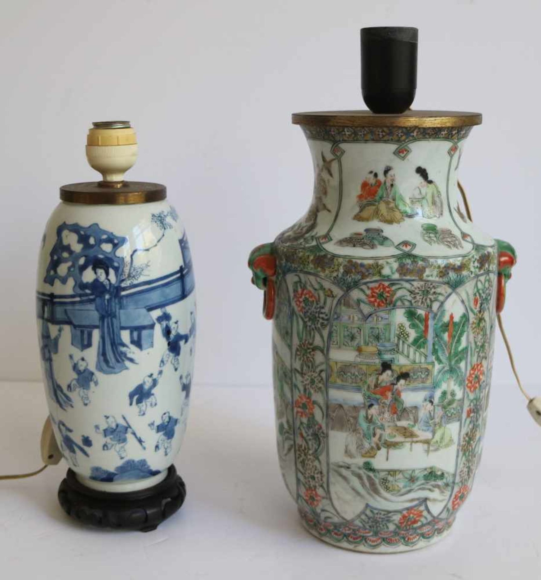 Chinese vases transformed into lampadaires H 22 en 30 cm (enkel vazen) restorations