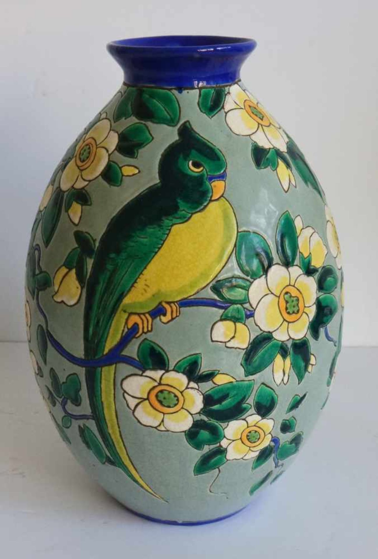 Keramis Boch vase with parrots D 1435 H 30,5 cm