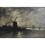 Egidius Franciscus LEEMANS (1839-1883) Oil on panel River view by moonlight 30 x 21 cm