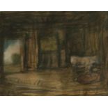 Jakob SMITS (1855 / 56-1928) Pastel & black chalk Stable interior 9 x 7 cm