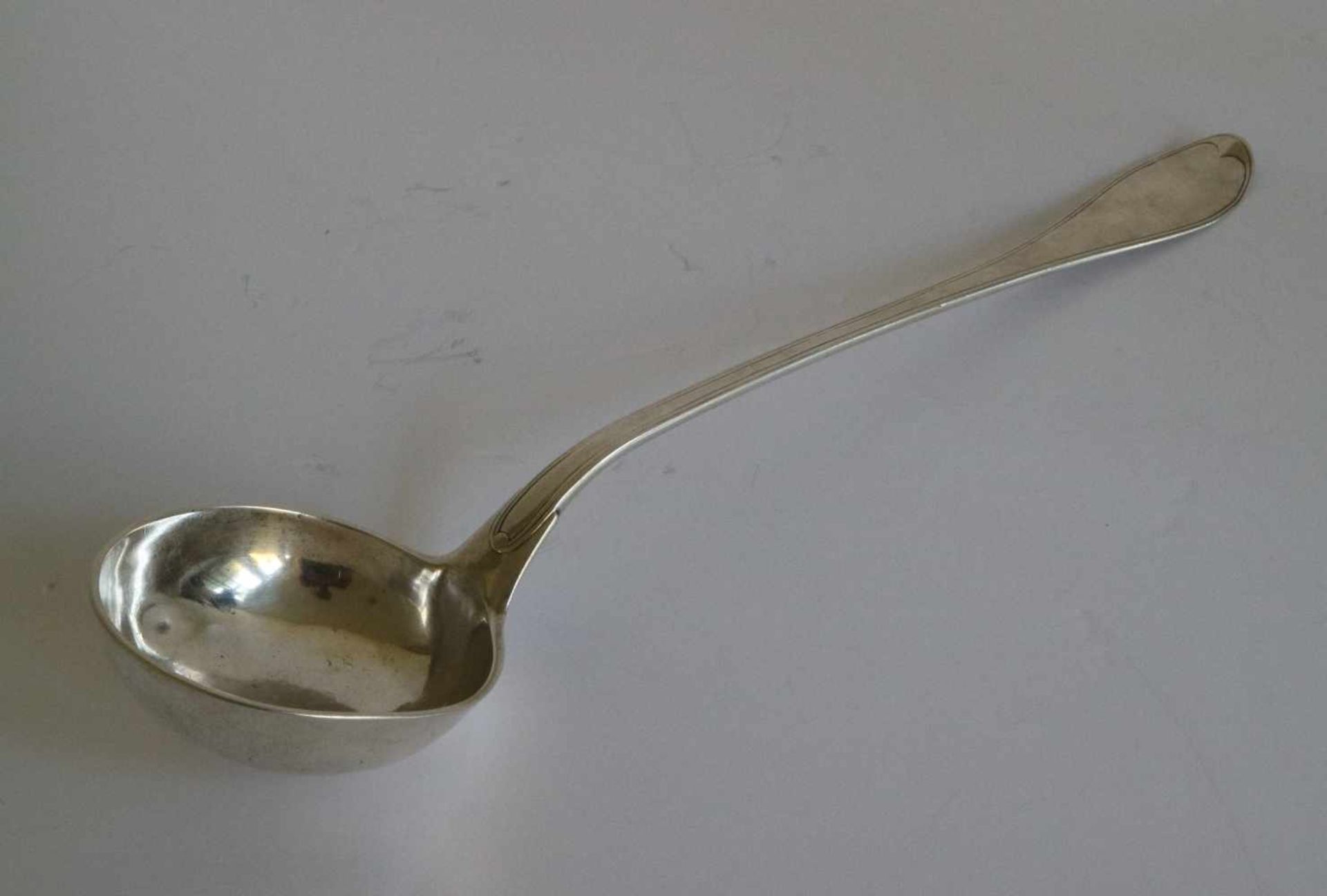 Silver ladle 18th century, with a marquis's coat of arms L 38,5 cm Liège 1792