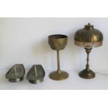 A couple of candlesticks, chalice and lamp A couple of candlesticks, chalice and lamp B 22,5 H 11