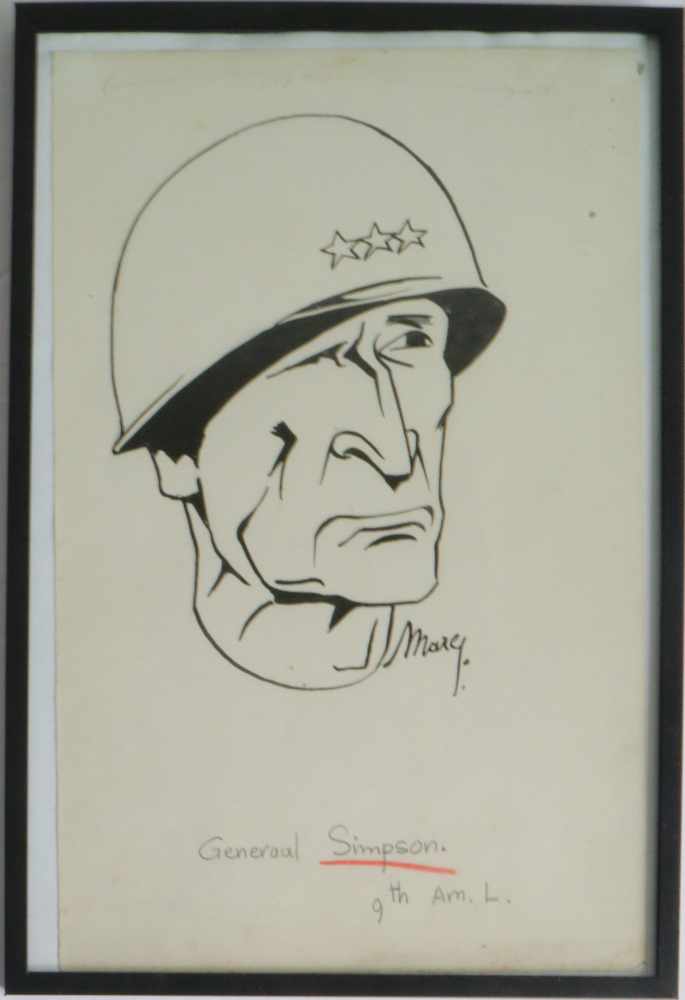 Marc Neels, SLEEN (1922) drawing General Simpson 9th Am.L. 18 x 28 cm - Image 2 of 3