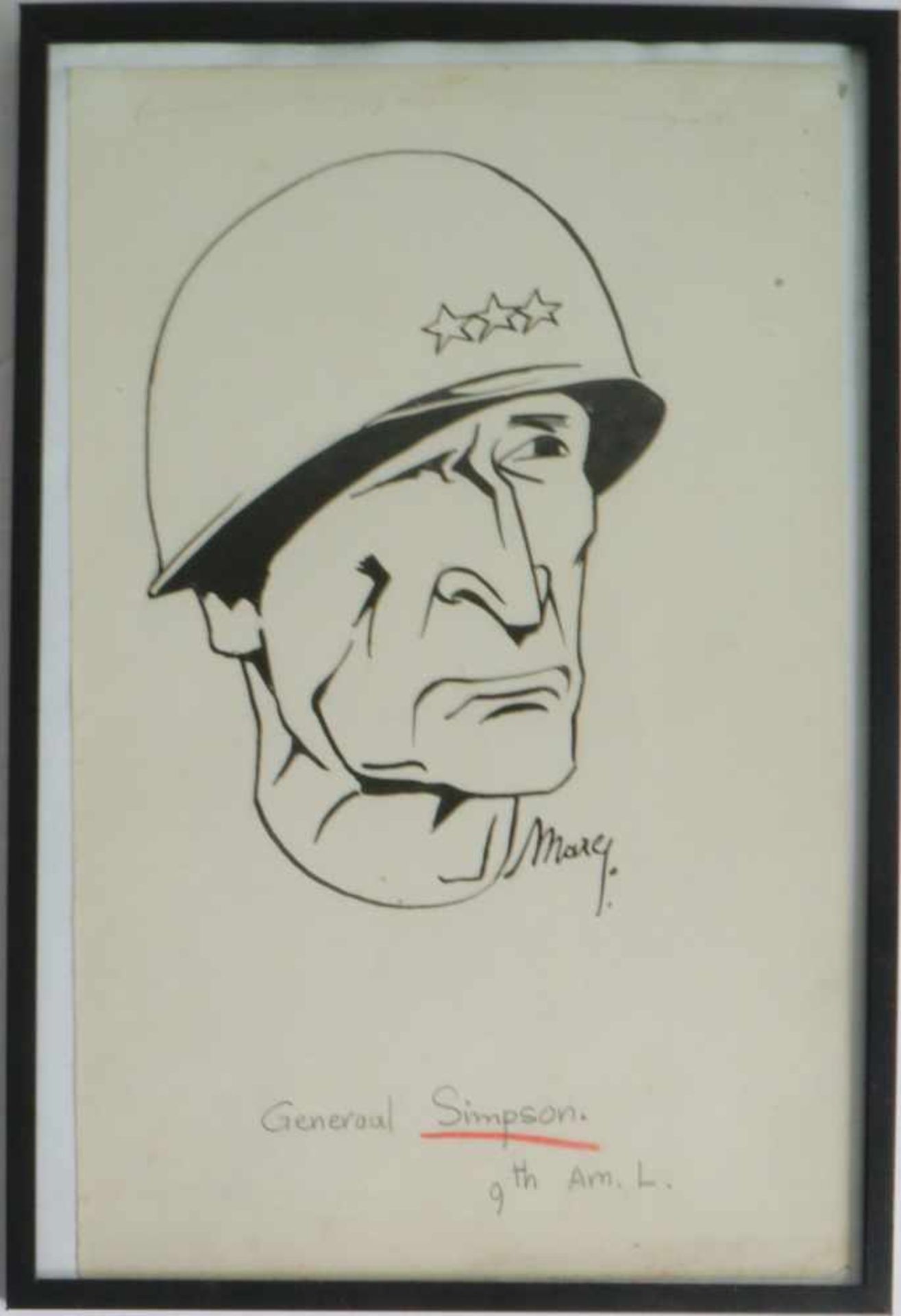 Marc Neels, SLEEN (1922) drawing General Simpson 9th Am.L. 18 x 28 cm - Bild 2 aus 3