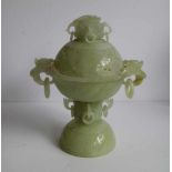 Chinese incense burner in serpentine H 34 B 29 cm