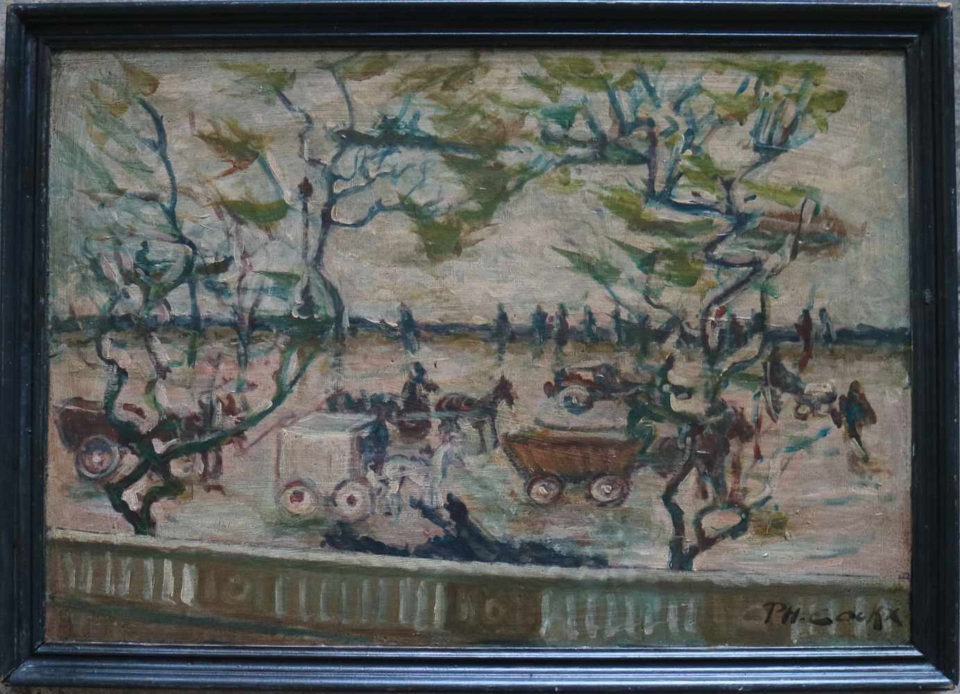 Philibert COCKX (1879-1949) oil on panel Street scene with horse carts 56 x 39 cm - Bild 2 aus 4
