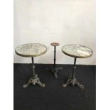 Pair of old bistro tables from Café theater + base dia 50 H 73 cm marble cracked