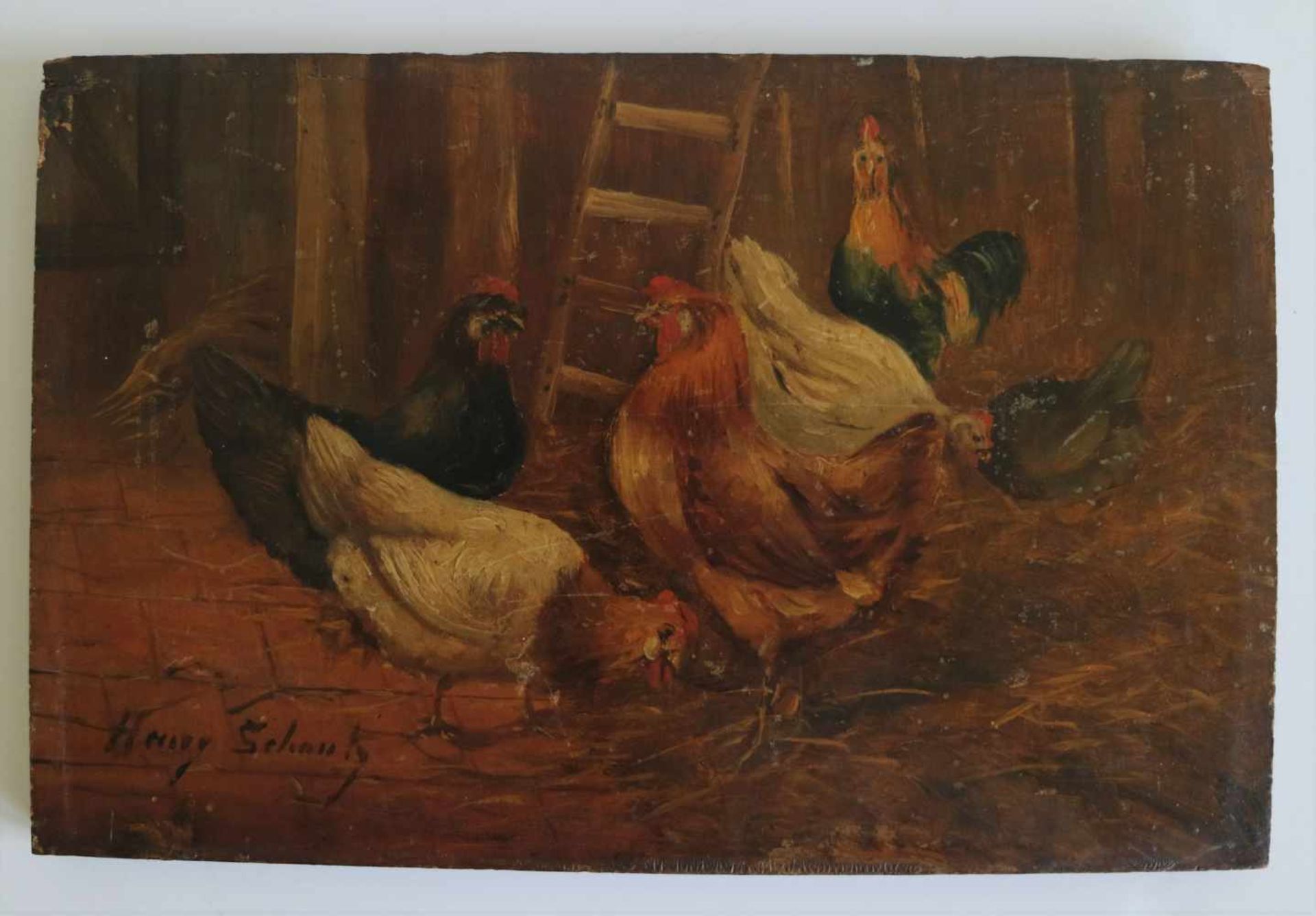 Henry SCHOUTEN (1857 / 64-1927) oil on panel Chickens