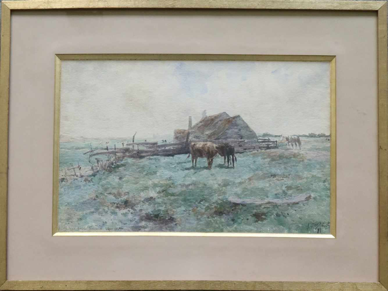 Armand HEINS (1856-1938) watercolor Farm with cows 41 x 26 cm - Image 2 of 3