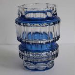 Val Saint Lambert crystal vase double cut blue H 20,5 cm