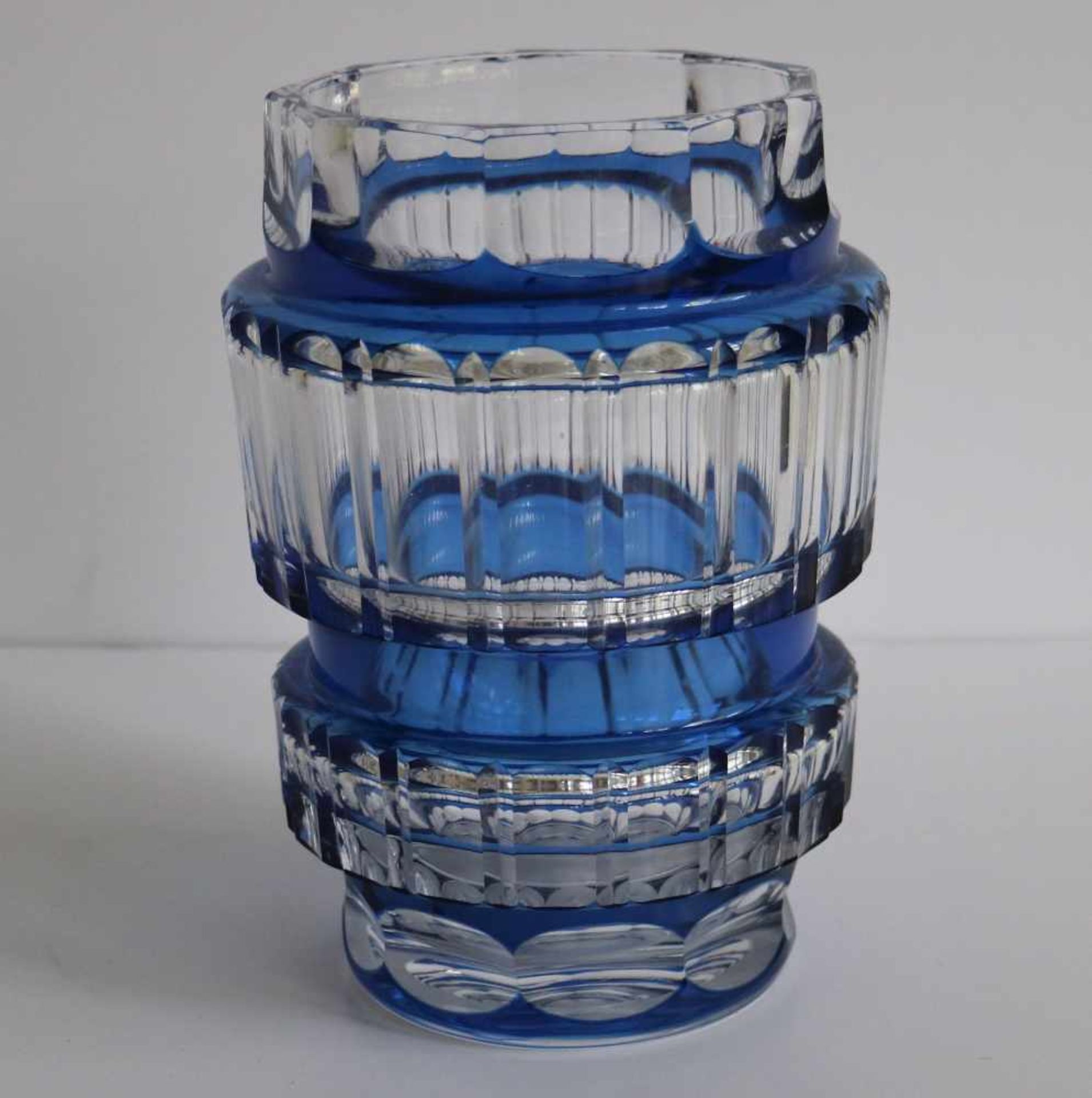 Val Saint Lambert crystal vase double cut blue H 20,5 cm