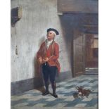 French school oil on canvas Man with pocket watch and dog 19th century 24 x 30 cm