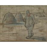 Eugène LAERMANS (1864-1940) pencil drawing Homeward after work 18,5 x 14,5 cm