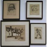 Geo LANGIE (1906-1982) lot of 4 etchings 7,5 x 11,5 tot 29,5 x 23,5 cm