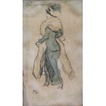 Maurice DUPUIS (1882-1959) drawing/watercolor Lady with fur 10 x 17 cm monogram MD