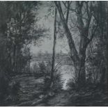Christian SILVAIN (1950) Charcoal drawing Landscape 39 x 39 cm signed front and back, dated 1980