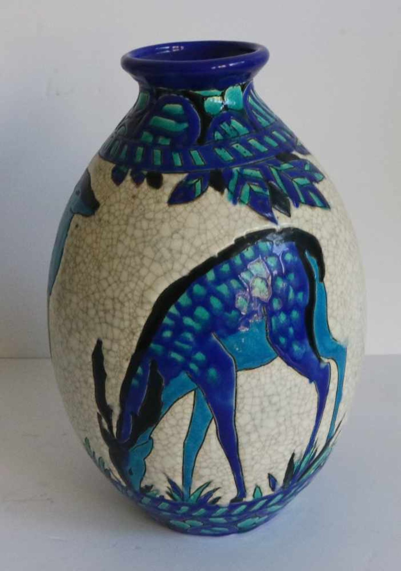 Charles CATTEAU (1880-1966) Boch Keramis vase with fallow deer D 943 D 943, Boch, H 30 cm - Bild 3 aus 5