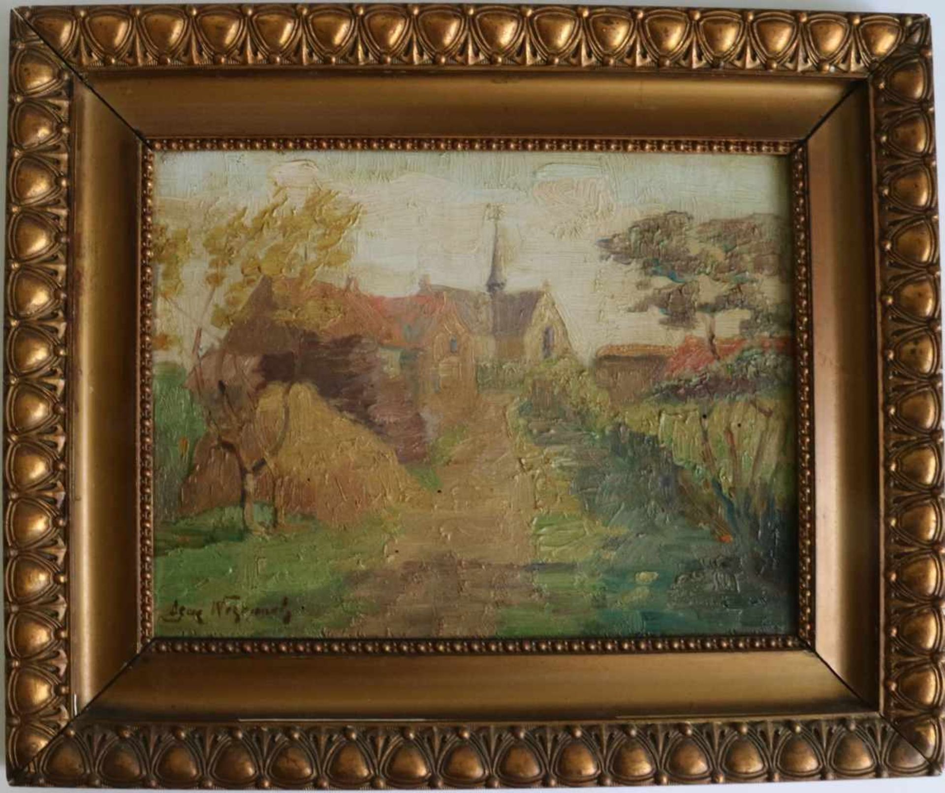 Eugène Wezemael oil on canvas Village sight Vlassenbroek 30 x 22 cm illegible - Bild 2 aus 4