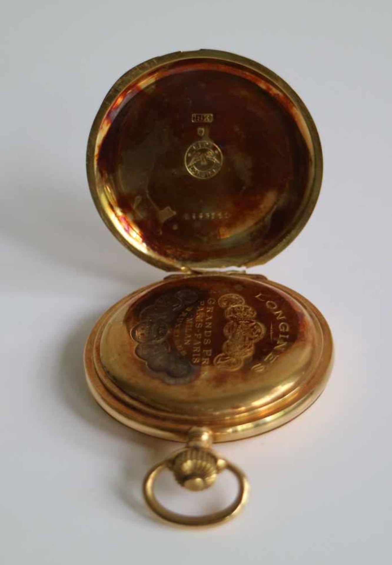 Gold pocket watch Longines Numbered 18K, circa 1900 dia 5 cm H 6,8 cm - Bild 5 aus 5