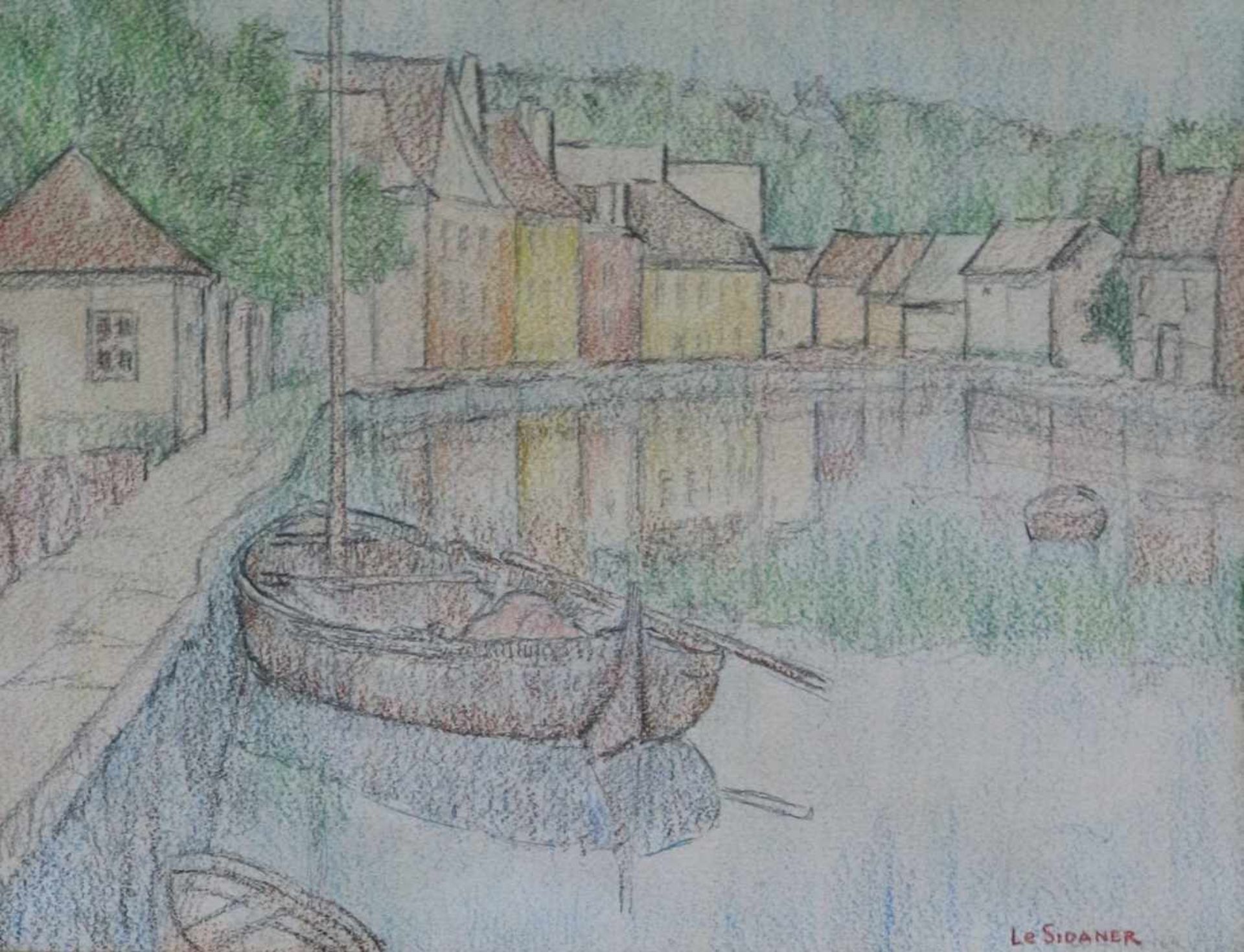 Henri LE SIDANER (1862-1939) colored pencil drawing Quimperlé 1923 25,5 x 19,5 cm