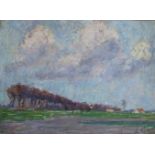 Emile CLAUS (1849-1924) Oil on hardboard Landscape with a row of trees 37,5 x 27,5 cm