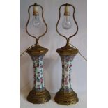 Chinese vases 19th century transformed into lampadaires, bronze fittings, famille rose H 71 cm