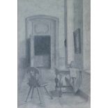 Jenny MONTIGNY (1875-1937) pencil drawing Interior 20,5 x 30,5 cm