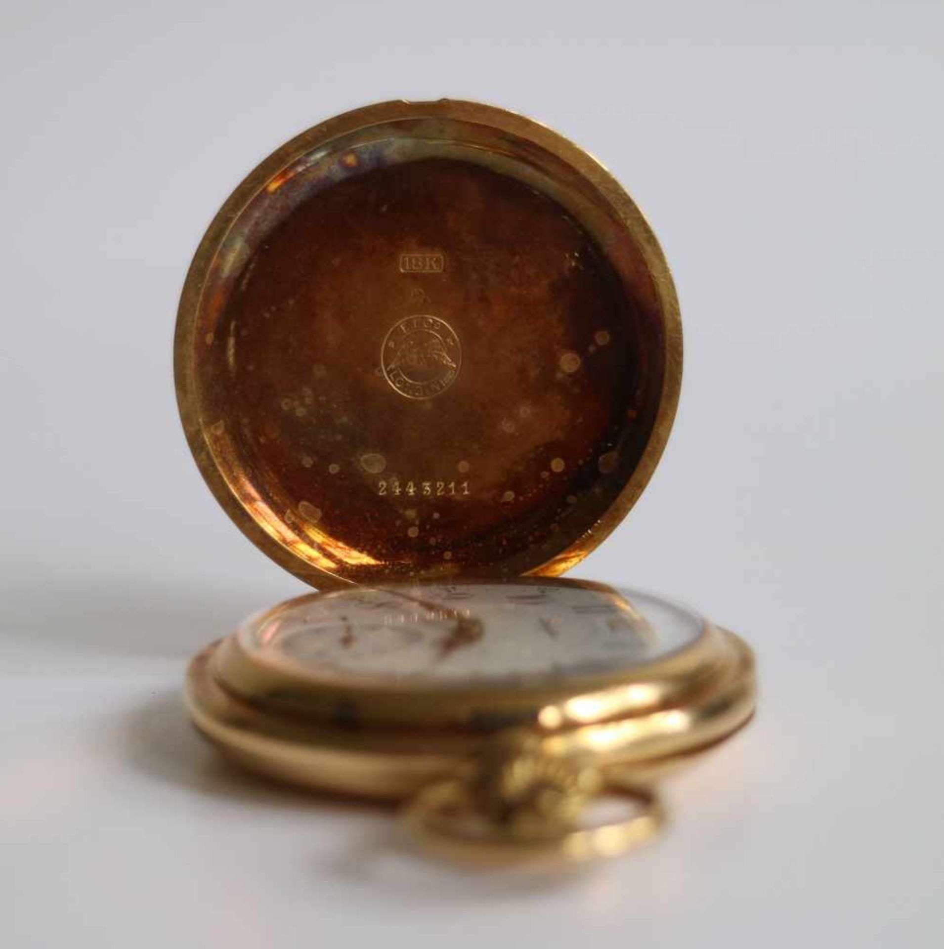 Gold pocket watch Longines Numbered 18K, circa 1900 dia 5 cm H 6,8 cm - Bild 2 aus 5