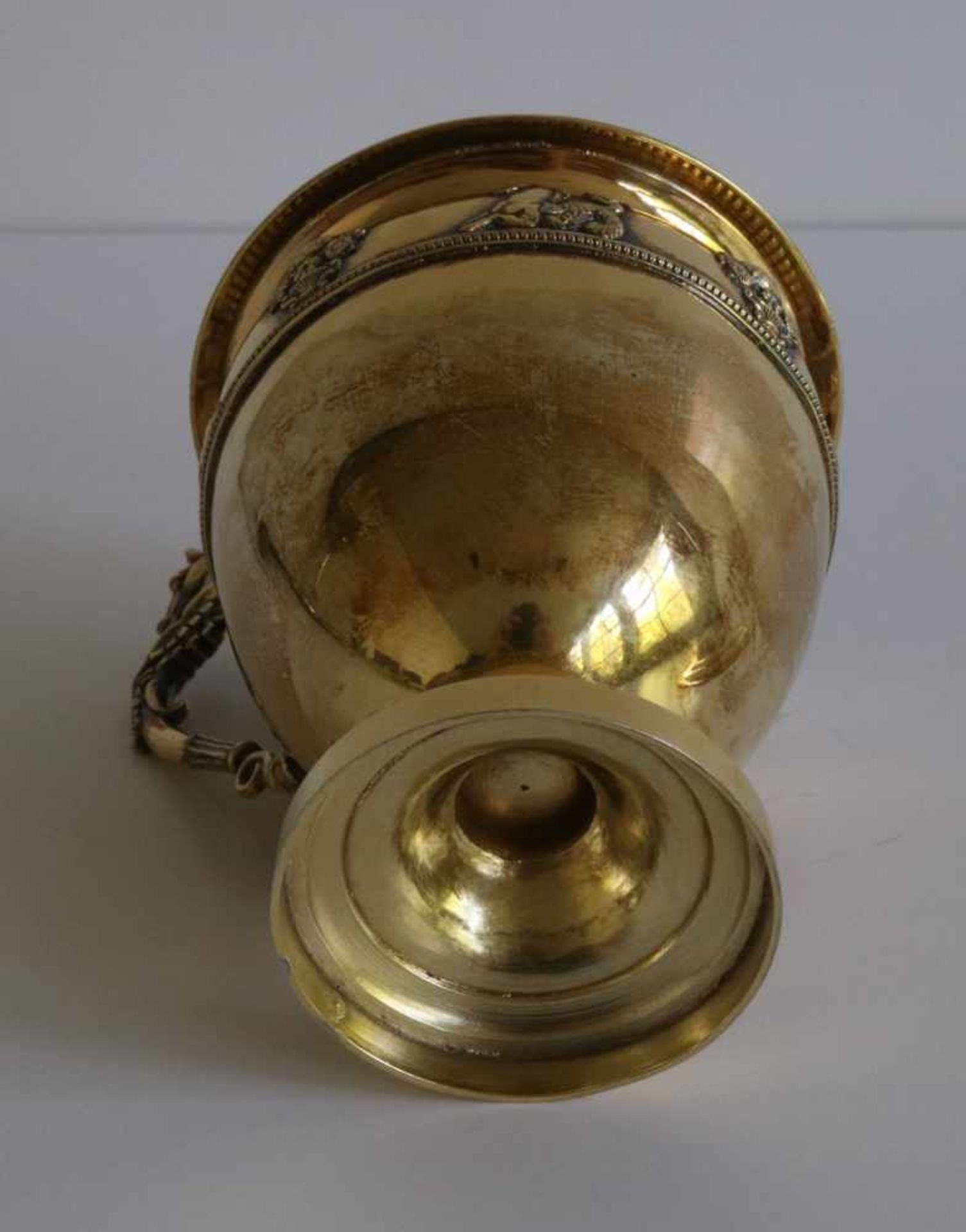 Chocolate cup with saucer silver with vermeille, Paris 1818 - 1838, 293 grams H 12 dia 13,5 cm - Bild 4 aus 6