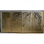 Haruki SAKURBA (XX) Japanese Byobu screen entitled 'The Nightingale and the plum blossom' 177 x 90