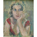 Achille LAMMENS (1888-1969) oil on board Musing lady 35 x 42 cm