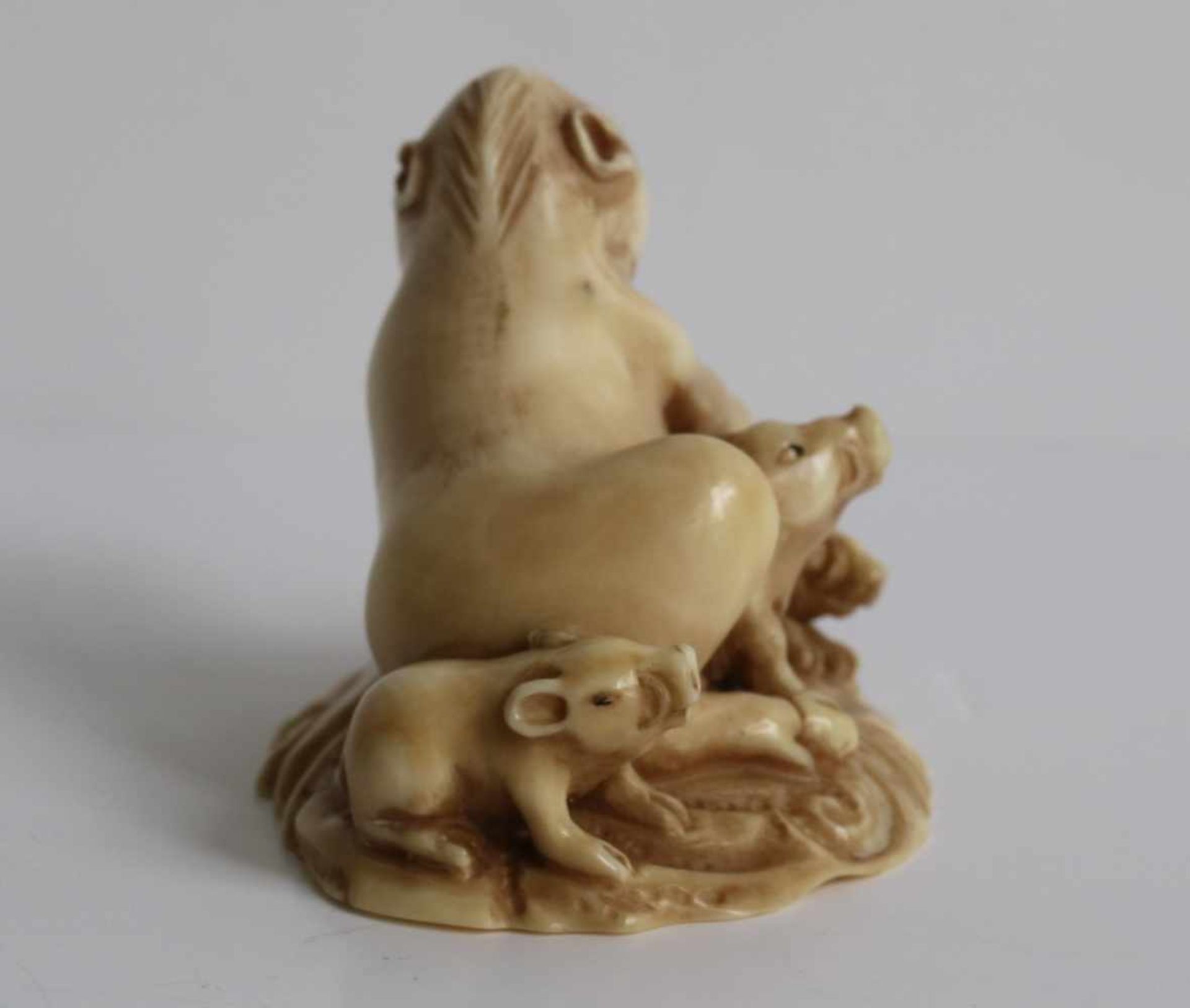 Netsuke Okimono Ivory a wild sow and her cubs Japan, MEIJI period H 3,7 cm fine quality private - Bild 4 aus 5