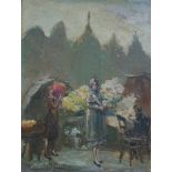 Julien VAN DE VEEGAETE (1886-1960) oil on panel Flower market 24 x 32 cm