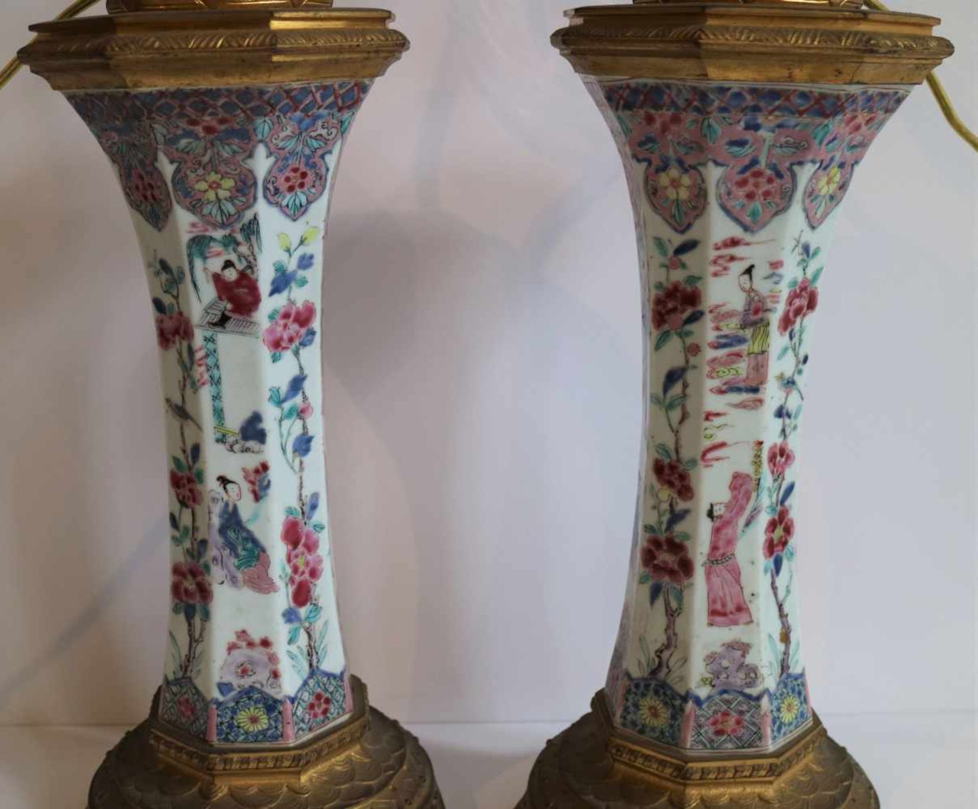 Chinese vases 19th century transformed into lampadaires, bronze fittings, famille rose H 71 cm - Bild 2 aus 5