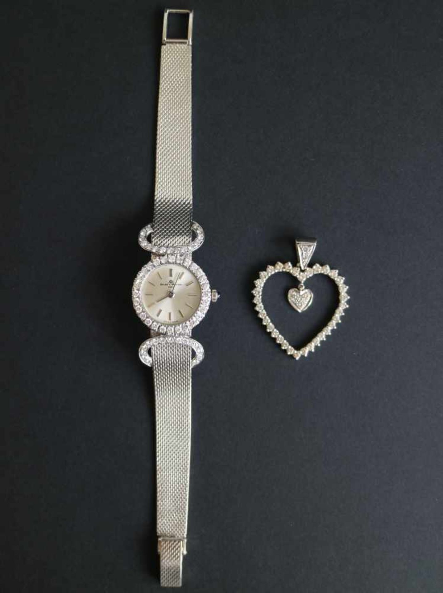 Beaume & Mercier ladies timepiece approx. 35 g with diamond 1.4 Kt and pendant heart with brilliant